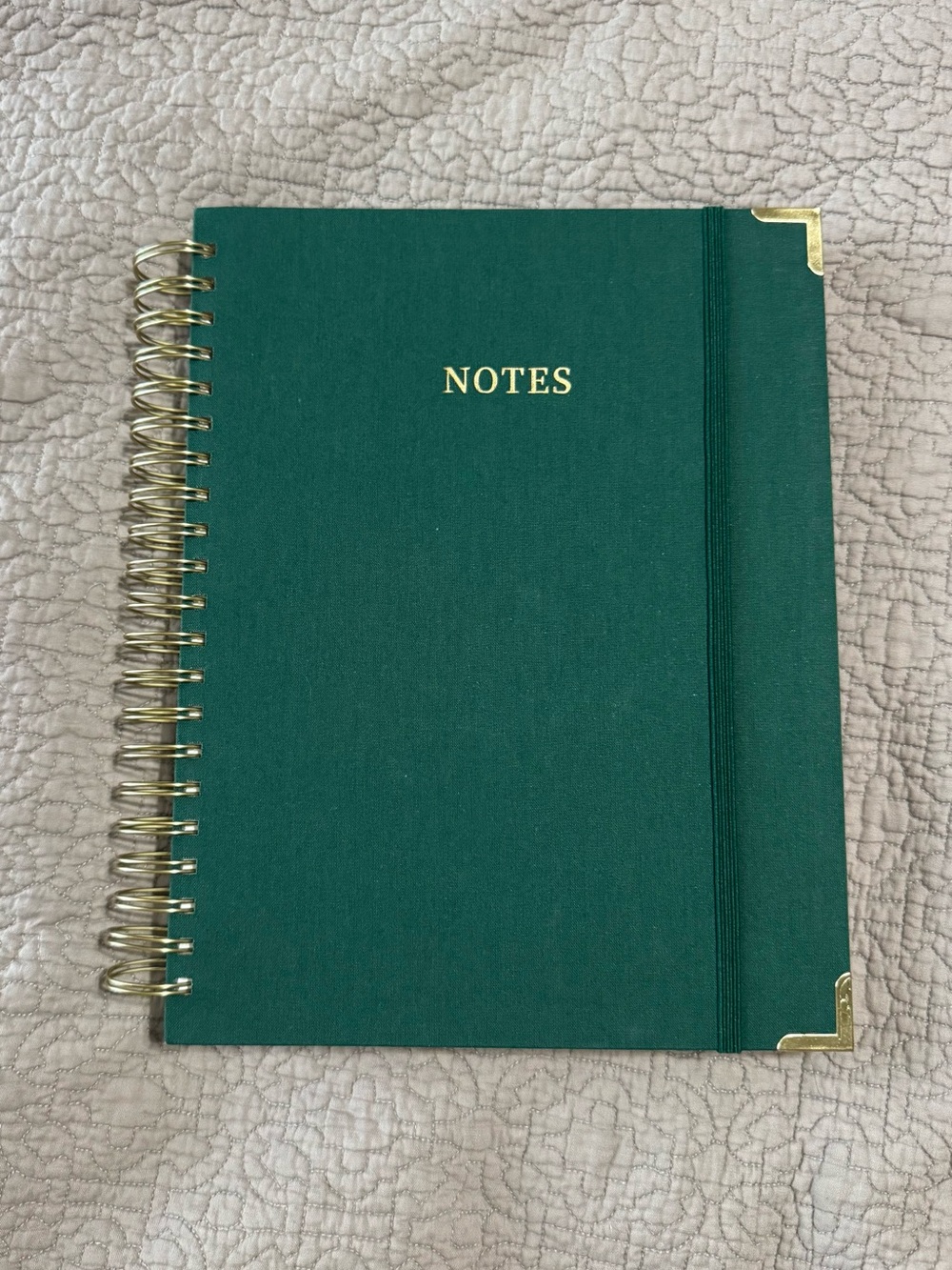 Linen Hardcover Forest Green Gold Spiral 8.5x11 Notebook